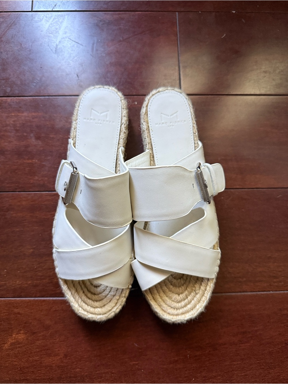 Marc Fisher White Crossover Espadrille Slide Sandals